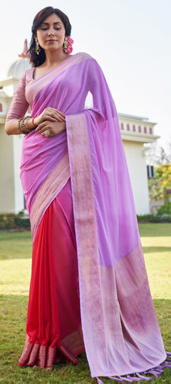 Purple and Violet, Red and Maroon color Saree in Georgette fabric with Weaving, Zari work