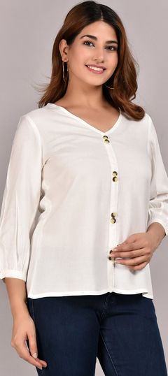 White and Off White color Tops and Shirts in Rayon fabric with Thread work