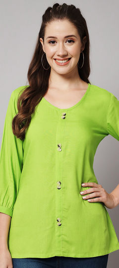 Green color Tops and Shirts in Rayon fabric with Thread work