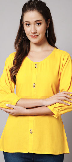 Yellow color Tops and Shirts in Rayon fabric with Thread work