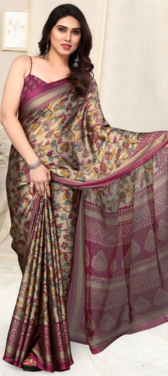 Beige and Brown color Saree in Chiffon fabric with Printed work