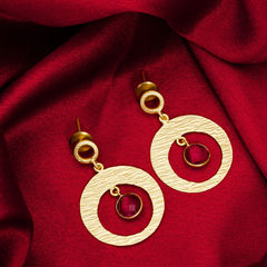 Gold Rodium Polish Pink and Majenta color Earrings in Brass studded with Artificial