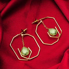 Gold Rodium Polish Green color Earrings in Brass studded with Artificial