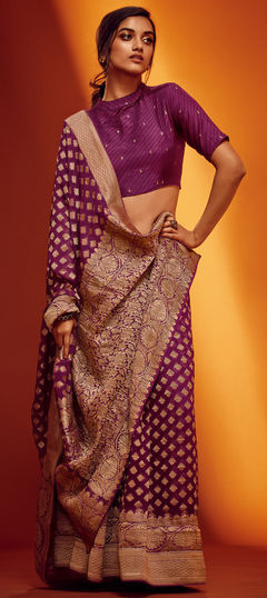 Purple and Violet color Saree in Georgette fabric with Weaving work