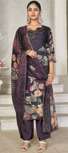 Purple and Violet color Salwar Kameez in Pashmina fabric with Digital Print, Floral work