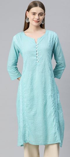 Blue color Kurti in Cotton fabric with Thread work