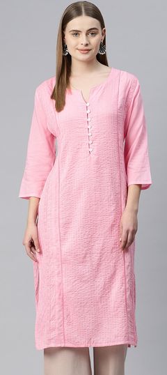 Pink and Majenta color Kurti in Cotton fabric with Thread work