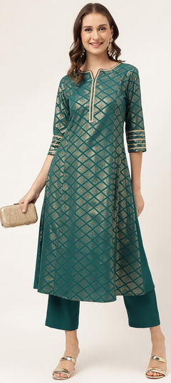 Blue color Kurti in Crepe Silk fabric with Printed work