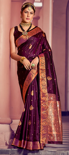 Purple and Violet color Saree in Banarasi Silk fabric with Weaving, Zari work