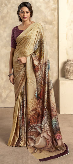 Multicolor color Saree in Satin Silk fabric with Digital Print, Weaving work