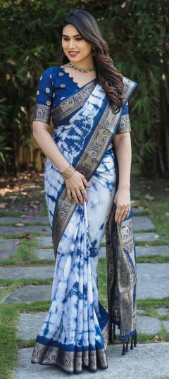 Blue color Saree in Dolla Silk fabric with Bandhej, Printed work