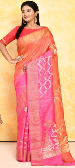 Pink and Majenta color Saree in Silk fabric with Weaving, Zari work