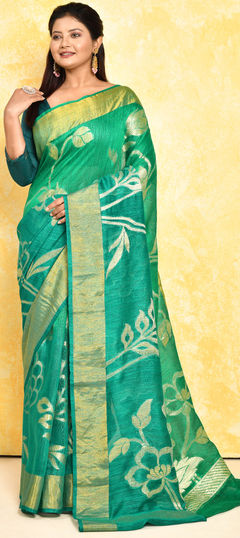 Green color Saree in Silk fabric with Weaving, Zari work