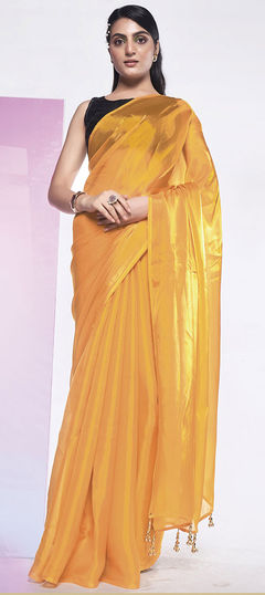 Yellow color Saree in Art Silk, Silk fabric with Thread work