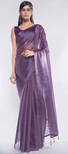 Purple and Violet color Saree in Art Silk, Silk fabric with Thread work