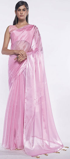 Pink and Majenta color Saree in Art Silk, Silk fabric with Thread work