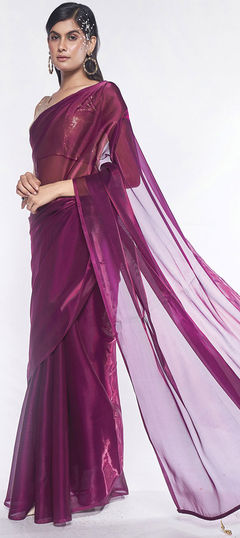 Purple and Violet color Saree in Art Silk, Silk fabric with Thread work