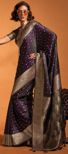 Purple and Violet color Saree in Satin Silk fabric with Weaving work