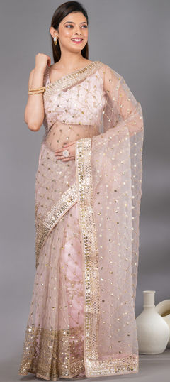 Festive, Party Wear, Wedding Pink and Majenta color Saree in Net fabric with Classic Sequence work : 1921713