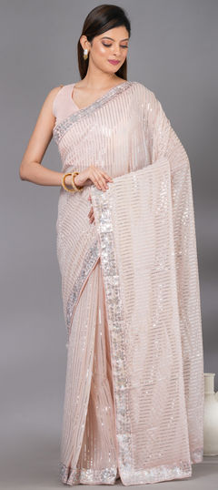 Festive, Party Wear, Wedding Pink and Majenta color Saree in Georgette fabric with Classic Sequence work : 1921715