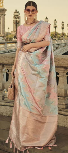 Multicolor color Saree in Satin Silk fabric with Weaving, Zari work