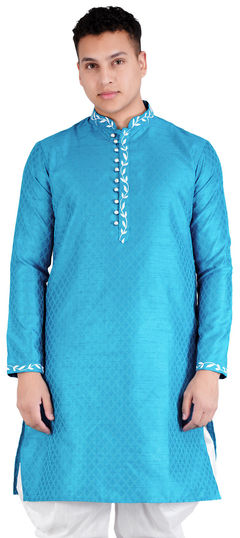 Blue color Kurta in Jacquard fabric with Embroidered work