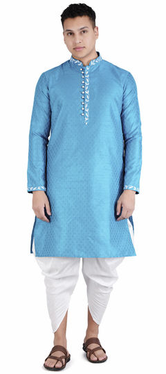 Blue color Dhoti Kurta in Jacquard fabric with Embroidered work