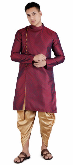 Purple and Violet, Red and Maroon color Dhoti Kurta in Jacquard fabric with Weaving work