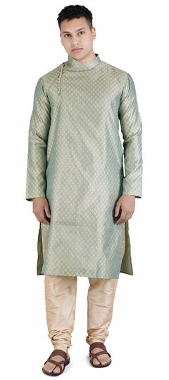 Blue, Green color Kurta Pyjamas in Jacquard fabric with Weaving work