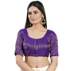 Purple and Violet color Blouse in Brocade fabric with Weaving work