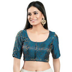 Blue color Blouse in Brocade fabric with Weaving work