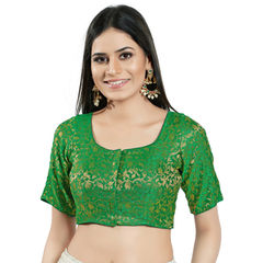 Green color Blouse in Brocade fabric with Weaving work