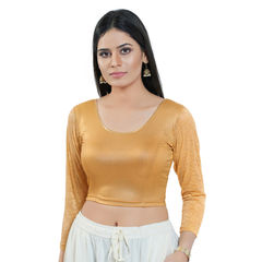 Gold color Blouse in Cotton fabric with Thread work