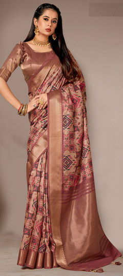 Pink and Majenta color Saree in Art Silk fabric with Digital Print, Zari work