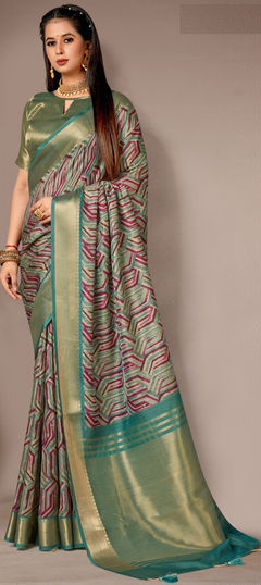 Festive, Traditional, Wedding Multicolor color Saree in Art Silk fabric with South Digital Print, Zari work : 1921943