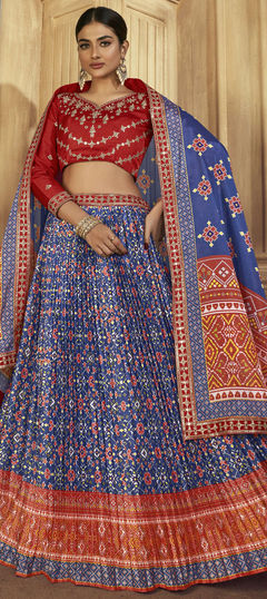 Festive, Mehendi Sangeet, Wedding Blue color Long Lehenga Choli in Silk fabric with Flared Printed work : 1921985