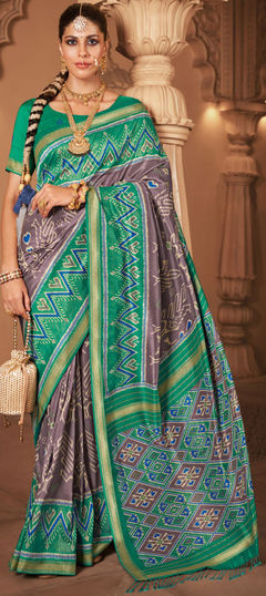 Green, Purple and Violet color Saree in Art Silk, Silk fabric with Printed work