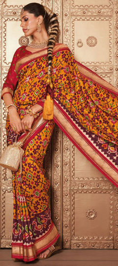 Yellow color Saree in Art Silk, Silk fabric with Printed work