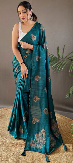 Festive, Traditional Blue color Saree in Art Silk, Silk fabric with South Weaving, Zari work : 1922520