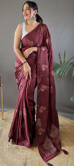 Festive, Traditional Red and Maroon color Saree in Art Silk, Silk fabric with South Weaving, Zari work : 1922523