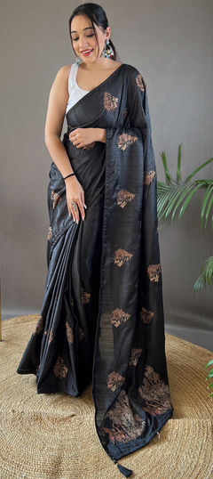 Festive, Traditional Black and Grey color Saree in Art Silk, Silk fabric with South Weaving, Zari work : 1922524