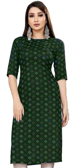 Green color Kurti in Blended Cotton fabric with Printed work