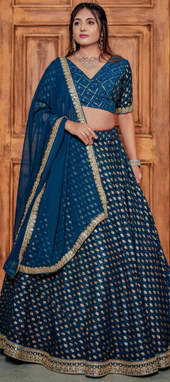 Blue color Ready to Wear Lehenga in Georgette fabric with Embroidered, Foil Print, Sequence, Zari work