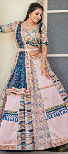 Pink and Majenta color Ready to Wear Lehenga in Silk fabric with Digital Print, Embroidered, Mirror, Sequence, Thread, Zari work