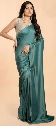 Blue color Saree in Art Silk, Silk fabric with Thread work
