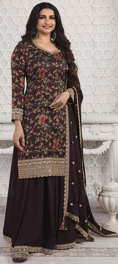 Purple and Violet color Salwar Kameez in Georgette fabric with Digital Print, Embroidered, Sequence, Thread, Zari work