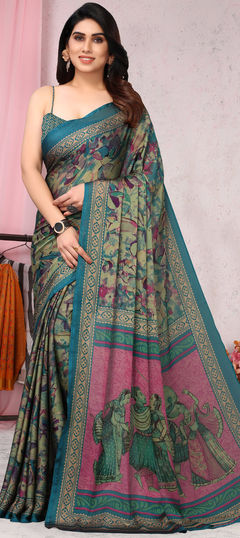 Casual, Party Wear Blue color Saree in Faux Chiffon fabric with Classic Printed work : 1923233