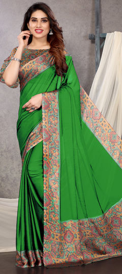 Green color Saree in Faux Chiffon fabric with Printed work