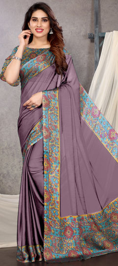 Purple and Violet color Saree in Faux Chiffon fabric with Printed work