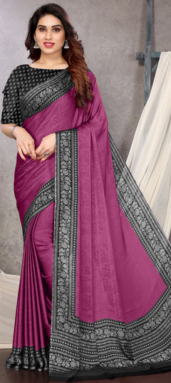 Party Wear Pink and Majenta color Saree in Faux Chiffon fabric with Classic Floral, Printed work : 1923251